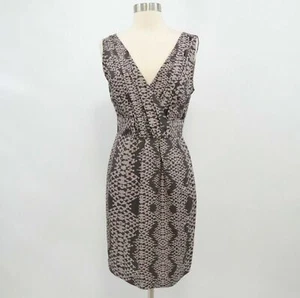 Banana Republic Faux Wrap Sheath Dress Silk 4 Animal Taupe Gray V-Neck Career - Picture 1 of 10