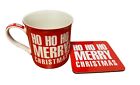 Ho Ho Ho Merry Christmas Mug & Coaster Gift Set Tea Coffee Christmas Mug Set