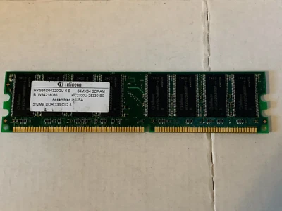 INFINEON 512MB DDR PC2700U 333MHz DIMM MEMORY HYS64D64320GU-6-B 184-pin USA - Image 1 of 4