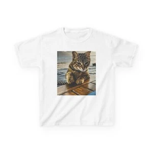 Cute Cat Graphic Tee, Kids Cotton T-Shirt, Chill Vibes, Animal Lover Gift, - Picture 1 of 5