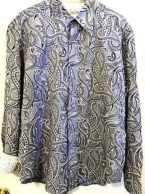 Robert Graham LMT ED silver gray black paisley cotton linen - Image 1 of 4