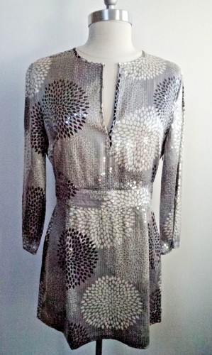 NUOVO TORY BURCH tunica lunga stampa seta completamente paillettes taglia 4