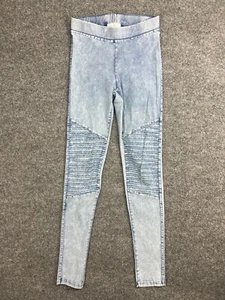 H&M Jeggings Youth 12-13 Blue Acid Wash Denim Look Moto Skinny Pull On Pants - Picture 1 of 7