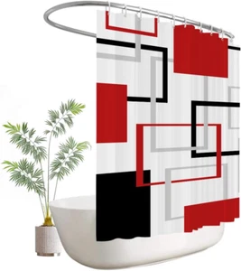 Extra Wide Shower Curtain 108''W X 72''L Clawfoot Tub Wrap around Red Black Abst - Picture 1 of 7