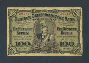 DEUTSCH OSTAFRIKNISCHE BANK 100 RUPIEN 1905 RARE OLD ISSUE! - Picture 1 of 2