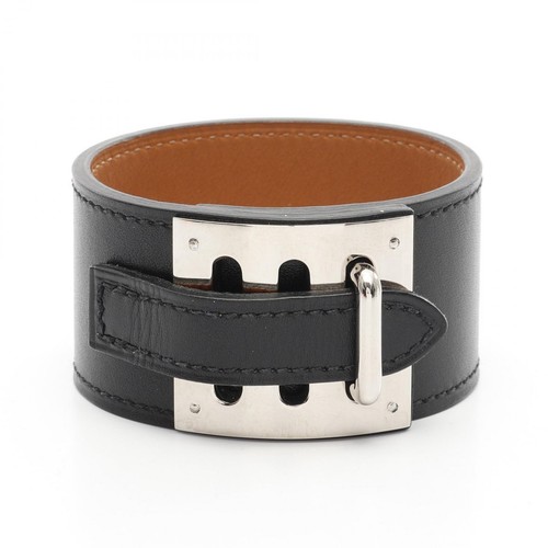 HERMÈS HERMES Bracciale Intenso R Pelle Acciaio Inox Nero SHW 17cm