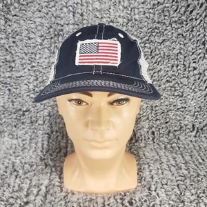 American Flag Hat Cap Blue White Adjustable Hook Loop Mesh Back Mens - Picture 1 of 6
