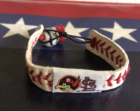 St Louis Cardinals Leather Seam Baseball Bracelet Fredbird MLB Used Cover