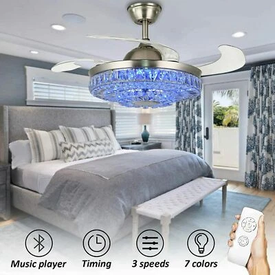 42" Bluetooth Led 7-Color Chandelier Crystal Ceiling Fan w/Remote+Music Player - Image 1 of 4