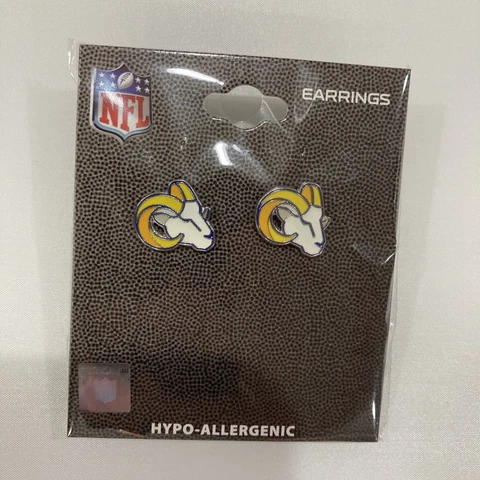 Los Angeles LA Rams Football NFL New Logo Charm Silver Post Stud Earrings Set Cover