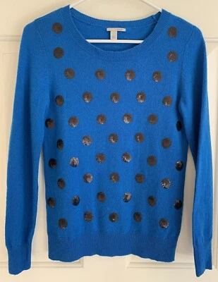 Halogen Nordstrom Sweater Cashmere Blend Blue w/ Polka Dot Sequin Size S - Image 1 of 4