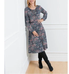 Talbots Jersey Smocked Fit and Flare Bright Paisley Dress Size Small Petite - Picture 1 of 9