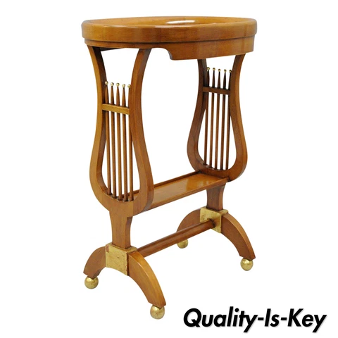 Oval Baker Regency Neoclassical Lyre Harp Side Accent Table Lamp Dish Top Cover