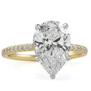 3.00 Ct Pear Cut Lab Grown Diamond Engagement Wedding Ring 14K Multi-Tone Gold - Picture 1 of 6