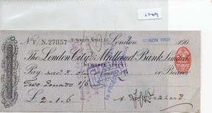 Cheque - (CH1749) - usado - 1900 - London City & Midland Bank, Newgate St.. - Imagen 1 de 1