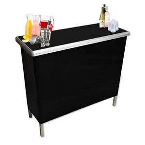 PARTYPONG Black Folding Portable Party Bar with Black Skirt, Storage Shelf - Picture 1 of 7
