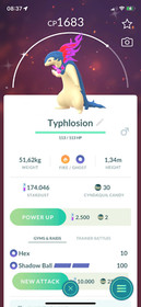 Pok&eacute;mon - Shiny Typhlosion - P T C - 80k stardust - Please see description