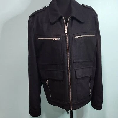 Guess Men's Medium M Military Style Wool Blend Jacket Black  Pea Coat - Image 1 of 4