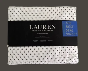 Ralph Lauren FULL Full Sheet Set 4 PCS Dunham Sateen Cotton Deep Fit Grey Dots - Picture 1 of 4