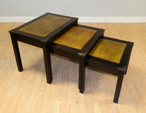 STUNNING BEVAN FUNNELL MAHOGANY CAMPAIGN NEST OF TABLES WITH LEATHER TOP Cover