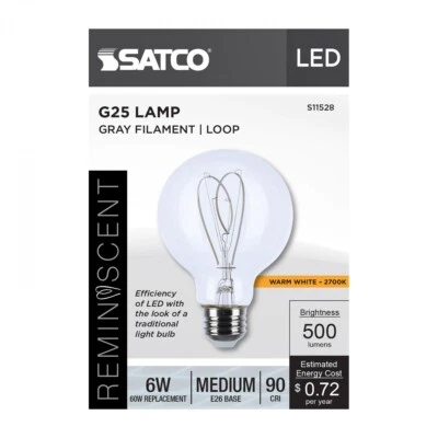Satco S11528 - 6 Watt LED G25 Coil Vintage Light Bulbs - 2700K (2,6, or 12 PK) - Image 1 of 4