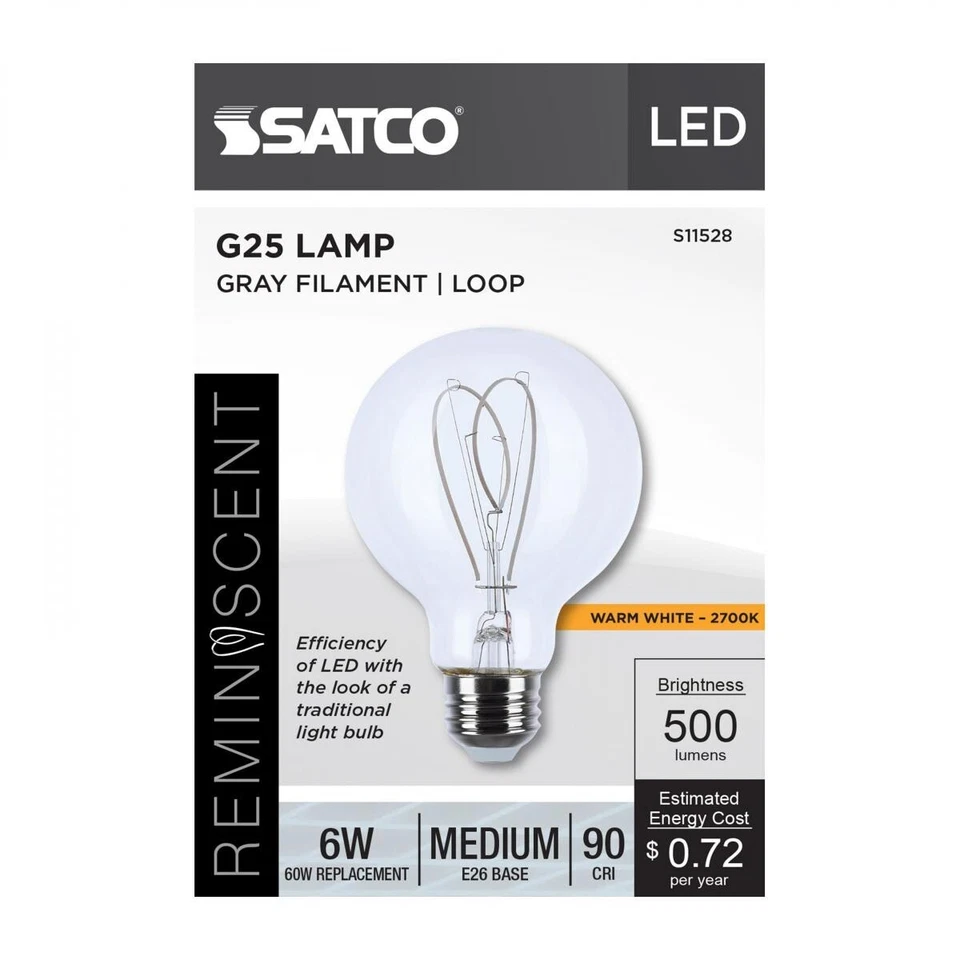 Satco S11528 - 6 Watt LED G25 Coil Vintage Light Bulbs - 2700K (2,6, or 12 PK) - Image 1 of 4