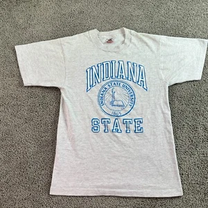 VINTAGE 90s Indiana State Sycamores Shirt Mens M Gray Blue Single Stitch * - Picture 1 of 12