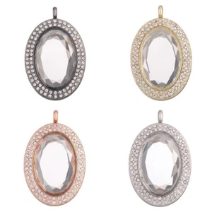 Au Oval Fashion Memory Floating Charm Crystal Glass Locket Pendant with Necklace - Picture 1 of 22