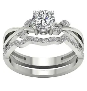Bridal Anniversary Ring Set SI1 G 1.00 Ct Natural Round Diamond 14K White Gold - Picture 1 of 11