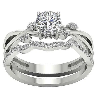 Bridal Anniversary Ring Set SI1 G 1.00 Ct Natural Round Diamond 14K White Gold - Image 1 of 4