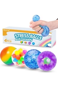 Stress Balls Set, Squishy Stress Ball, 4 Pack Squeeze Ball for Adults, Autism Hy - Picture 1 of 3