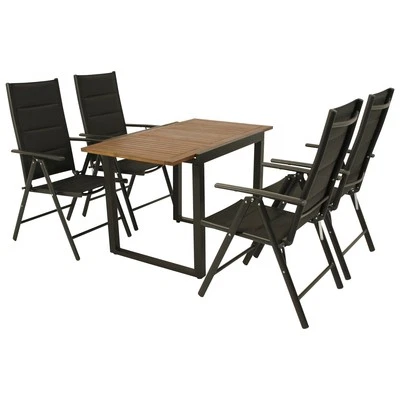 Gartengarnitur Sitzgruppe Gartenmöbel Garnitur RIVELLO Alu silber Akazie 5-tlg. - Bild 1 von 4