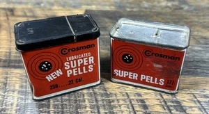 Vintage Crosman Super Pells Tin Boxes .22 And .177 Caliber, Both Half Full - Picture 1 of 3