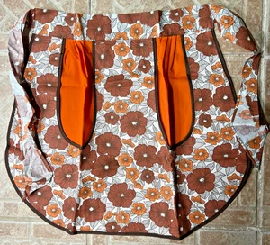 Mezzo grembiule vintage anni 70 metà secolo Flower Power cotone arancione marrone tasche nuovo! - Foto 1 di 3