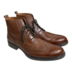 Stafford Brown Leather Lace-Up Brogue Wingtip Ankle Boots Men's US 10 Oxford - Picture 1 of 8