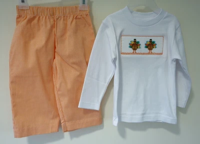 NWT Southern Sunshine Thanksgiving Turkeys Smocked  Outfit Boy's Size 12 Months - Image 1 of 2