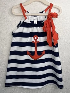 Love U Lots Nautical Striped Anchor Sundress Toddler Girls 2T Navy/White/Red - Picture 1 of 7