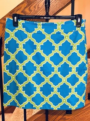 Skirtin Aroun  Golf- Pickle ball Skirt/short/Auqa + Green geo Print/SZ. 8 - Image 1 of 4