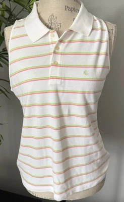 Ralph Lauren Polo Talla Grande Mujer Sin Mangas Nuevas Etiquetas Rosa Blanco Foto 1 de 4
