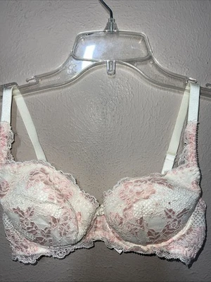 Victorias Secret Cream Pink Vintage 90s Push Up Bra 32C Ivory Removable Pads VS - Image 1 of 4