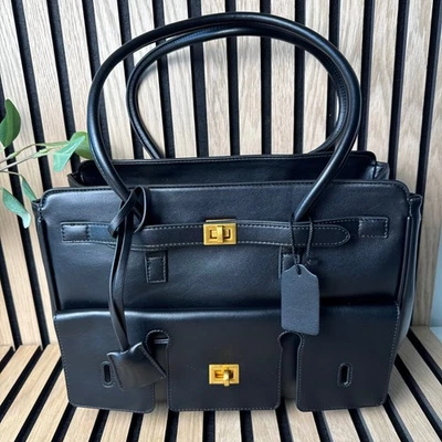 Bolso de Hombro de Cuero Genuino Bolso de Mano Mediano Cartera de Trabajo Dorado  Foto 1 de 4