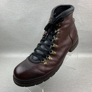 Frye Hiker Ankle Boots Pebbled Brown Leather Round Toe Lace Up Block Heel Sz 12D - Picture 1 of 14