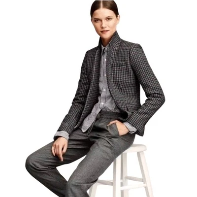 J.Crew Womens Size 12 Regent Wool Houndstooth Blazer Olive Amber Classic - Image 1 of 4