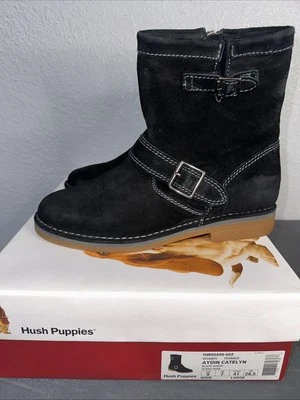 NUEVA BOTA MUJER HUSH PUPPIES AYDIN CATELYN HEBILLA CUERO NEGRO GAMUZA, TALLA 9W Foto 1 de 4