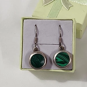 Pendientes colgantes vintage de malaquita de plata de ley Taxco México 6,78 gramos - Imagen 1 de 13