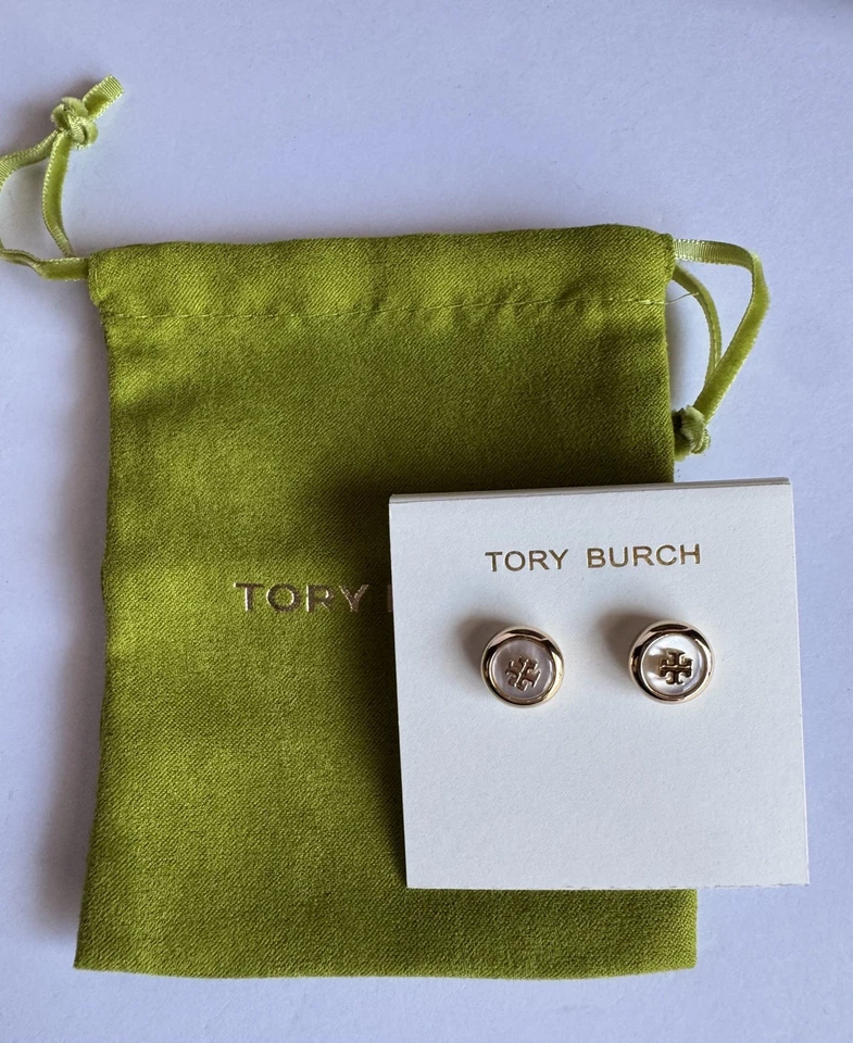 Tory Burch 18K Gold Plated Mother of Pear Stud Earrings 164666 MUST SEE - Image 1 of 4