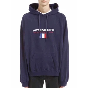 Felpa con cappuccio VETEMENTS TR30 Haute Couture logo bandiera francese Stoner Terry L-XL - Foto 1 di 14
