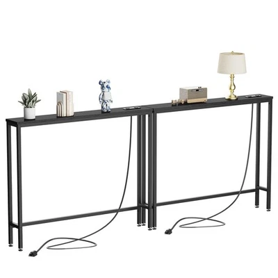 2 Pack Console Table Narrow Long Sofa Table with Power Outlets USB Ports,Indu... - Image 1 of 4