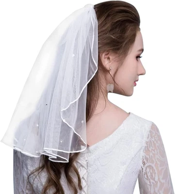 Kurzer Brautschleier Tüll Strass Hochzeitsschleier Eleganter Schleier JGA - Bild 1 von 4