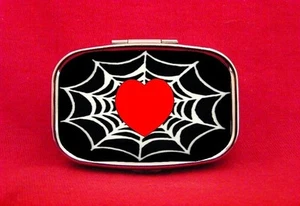 SPIDER WEB HEART PRINT GOTH METAL PILL MINT BOX CASE - Picture 1 of 2